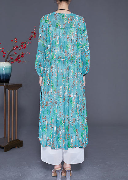 Elegant Green Cinched Print Chiffon Long Dresses Summer LY3613 - fabuloryshop