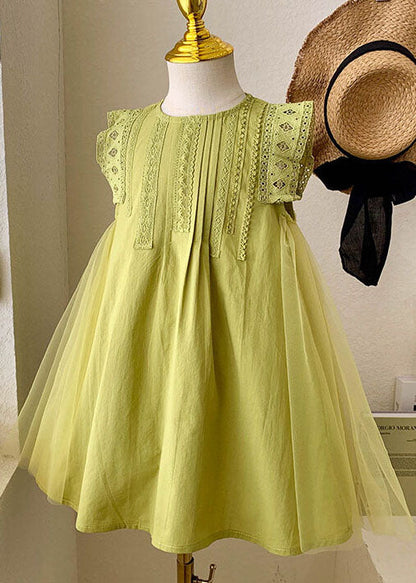 Elegant Green Hollow Out Embroideried Tulle Patchwork Cotton Baby Girls Dress Summer LY6419 - fabuloryshop