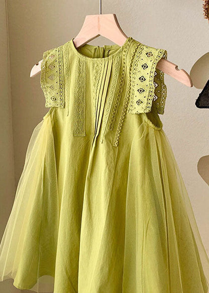 Elegant Green Hollow Out Embroideried Tulle Patchwork Cotton Baby Girls Dress Summer LY6419 - fabuloryshop