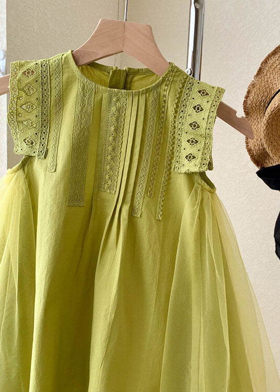 Elegant Green Hollow Out Embroideried Tulle Patchwork Cotton Baby Girls Dress Summer LY6419 - fabuloryshop