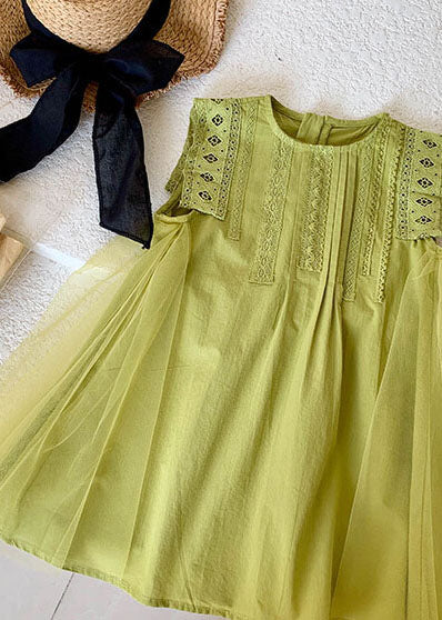 Elegant Green Hollow Out Embroideried Tulle Patchwork Cotton Baby Girls Dress Summer LY6419 - fabuloryshop