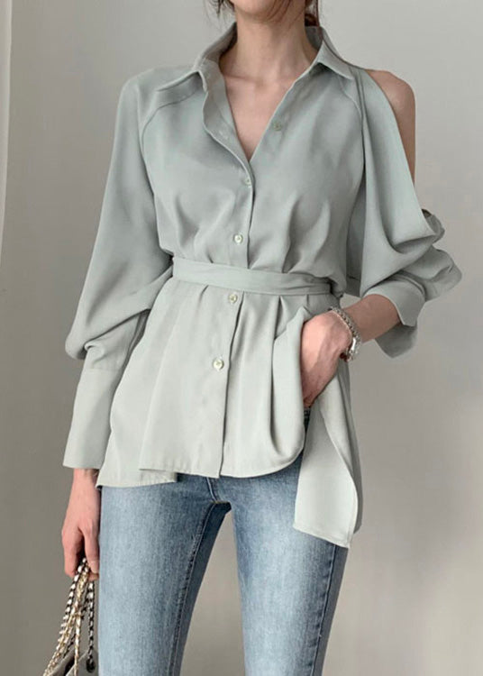 Elegant Green Peter Pan Collar Button Solid Shirt Spring LY0395 - fabuloryshop