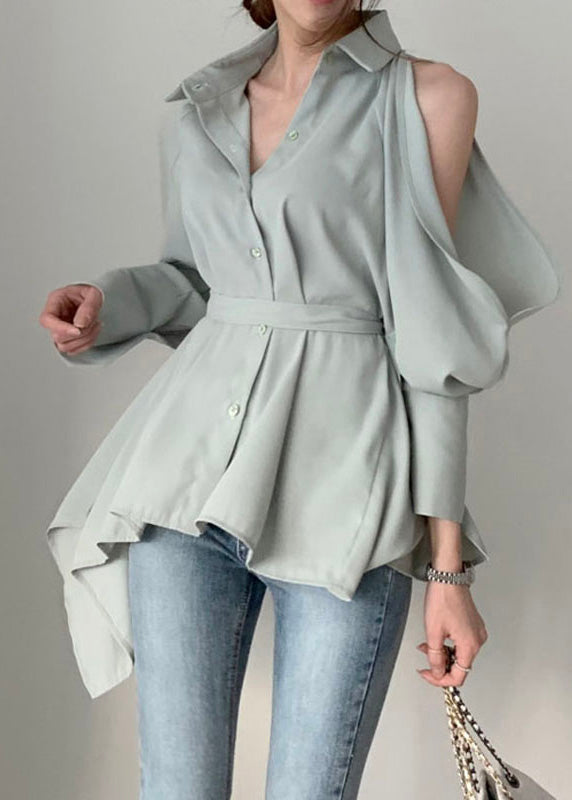 Elegant Green Peter Pan Collar Button Solid Shirt Spring LY0395 - fabuloryshop