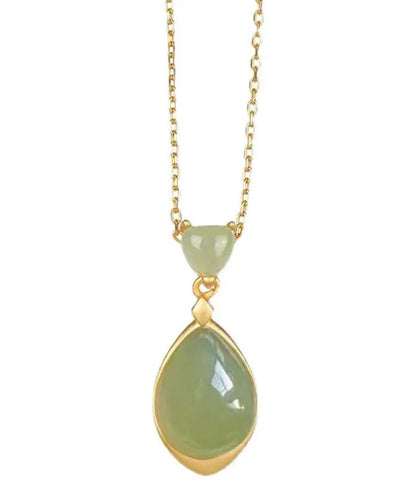 Elegant Green Sterling Silver 18K Gold Inlaid Jade Pendant Necklace Ada Fashion