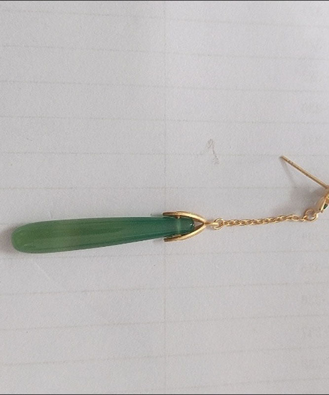 Elegant Green Sterling Silver Green Agate Water Drop Tassel Drop Earrings TW1058