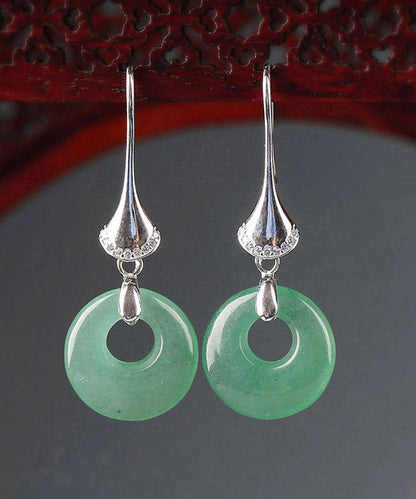 Elegant Green Sterling Silver Jade Drop Earrings LY2051 - fabuloryshop