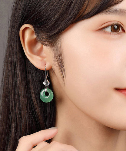 Elegant Green Sterling Silver Jade Drop Earrings LY2051 - fabuloryshop