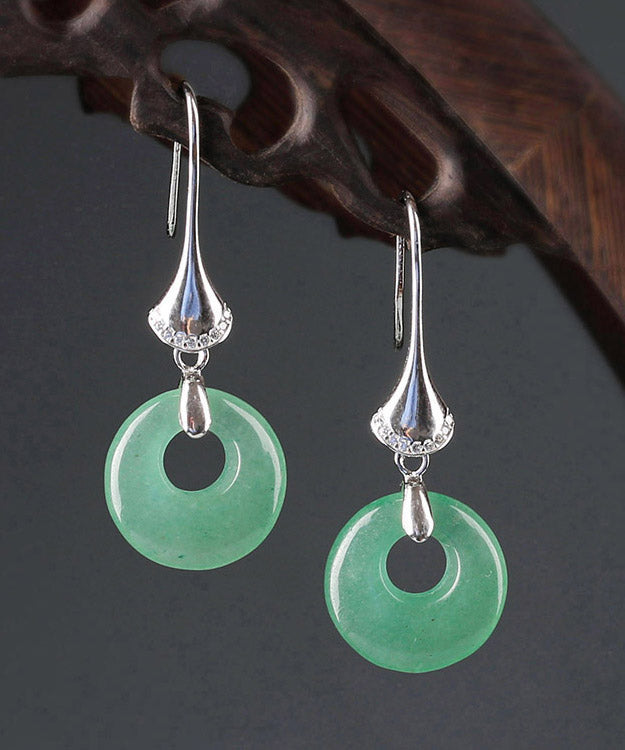 Elegant Green Sterling Silver Jade Drop Earrings LY2051 - fabuloryshop