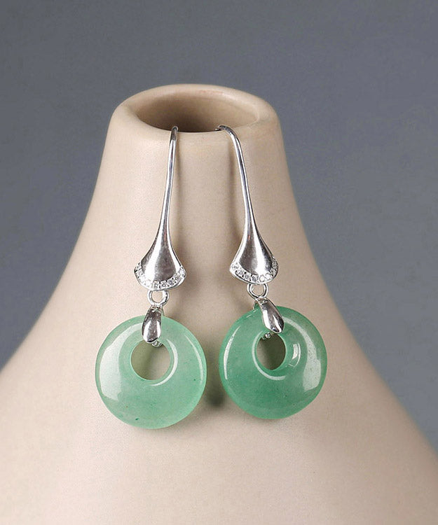 Elegant Green Sterling Silver Jade Drop Earrings LY2051 - fabuloryshop