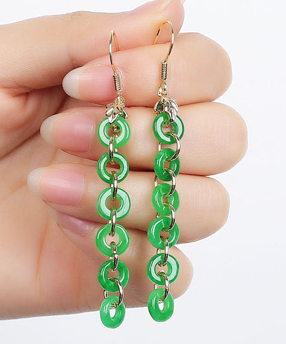 Elegant Green Sterling Silver Overgild Dry Green Jade Drop Earrings Ada Fashion