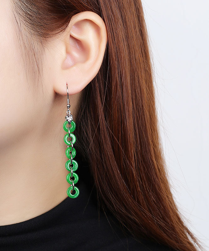 Elegant Green Sterling Silver Overgild Dry Green Jade Drop Earrings Ada Fashion