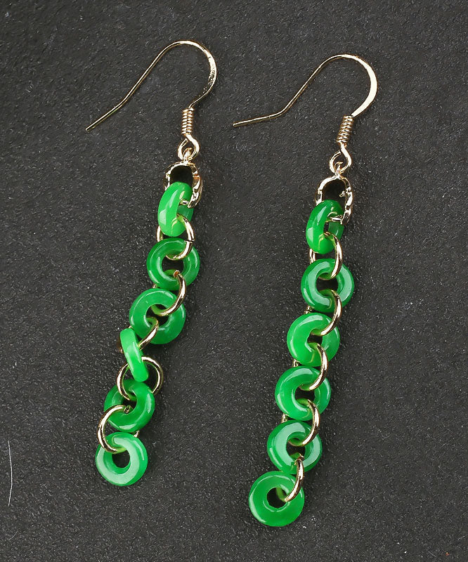 Elegant Green Sterling Silver Overgild Dry Green Jade Drop Earrings Ada Fashion