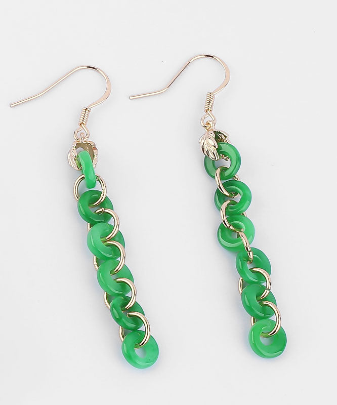 Elegant Green Sterling Silver Overgild Dry Green Jade Drop Earrings Ada Fashion