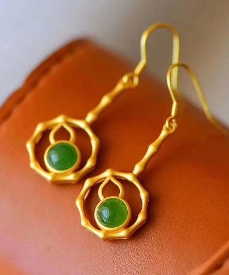 Elegant Green Sterling Silver Overgild Jade Gourd Drop Earrings Ada Fashion