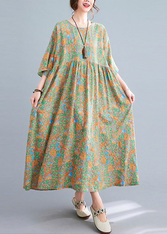 Elegant Green Wrinkled Patchwork Holiday Long Dress Summer Ada Fashion