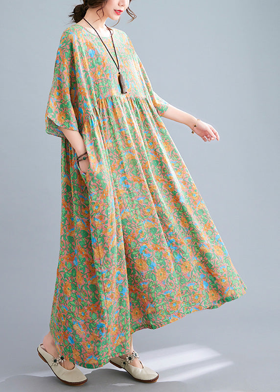 Elegant Green Wrinkled Patchwork Holiday Long Dress Summer Ada Fashion