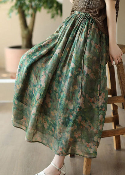 Elegant Green Wrinkled Pockets Patchwork Linen Skirts Summer Ada Fashion