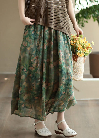 Elegant Green Wrinkled Pockets Patchwork Linen Skirts Summer Ada Fashion