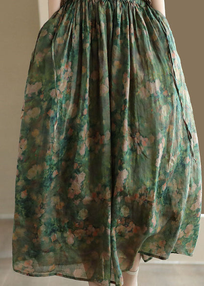 Elegant Green Wrinkled Pockets Patchwork Linen Skirts Summer Ada Fashion