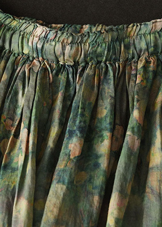 Elegant Green Wrinkled Pockets Patchwork Linen Skirts Summer Ada Fashion