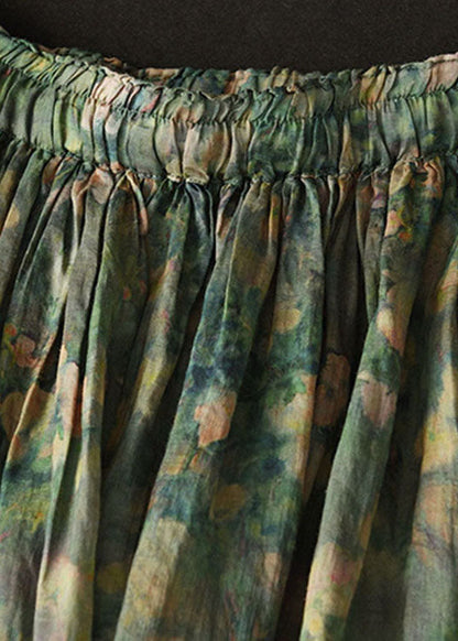 Elegant Green Wrinkled Pockets Patchwork Linen Skirts Summer Ada Fashion