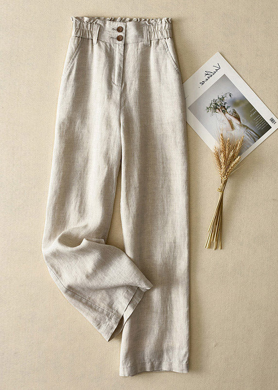 Elegant Grey High Waist Button Linen Straigh Pants Summer LY4531 - fabuloryshop