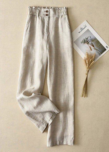 Elegant Grey High Waist Button Linen Straigh Pants Summer LY4531 - fabuloryshop