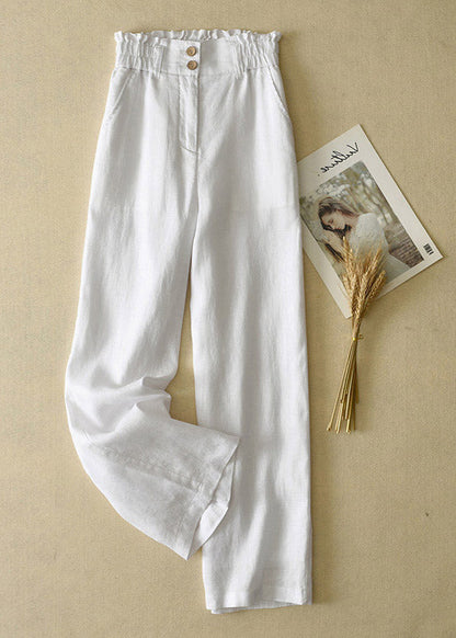 Elegant Grey High Waist Button Linen Straigh Pants Summer LY4531 - fabuloryshop