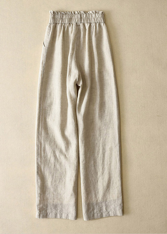 Elegant Grey High Waist Button Linen Straigh Pants Summer LY4531 - fabuloryshop