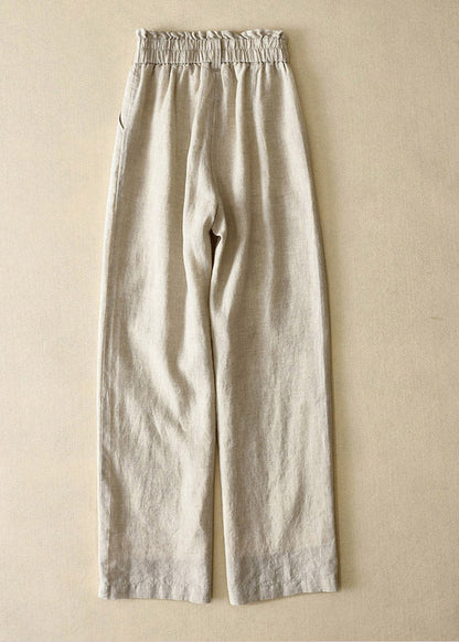 Elegant Grey High Waist Button Linen Straigh Pants Summer LY4531 - fabuloryshop