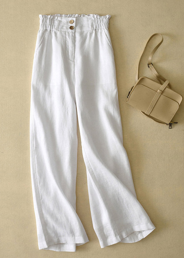 Elegant Grey High Waist Button Linen Straigh Pants Summer LY4531 - fabuloryshop