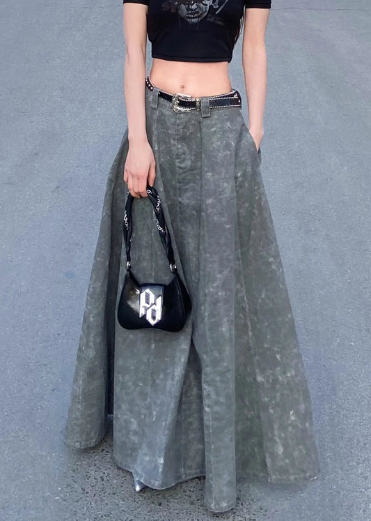 Elegant Grey  Pockets High Waist Patchwork Denim Maxi Skirts Summer Ada Fashion