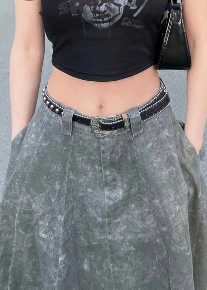 Elegant Grey  Pockets High Waist Patchwork Denim Maxi Skirts Summer Ada Fashion