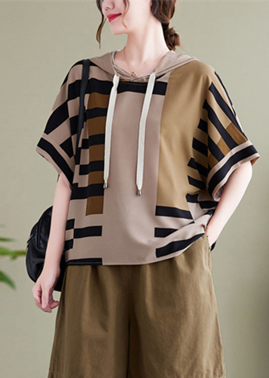 Elegant Grey Striped Patchwork Hooded Shirt Summer LY0640 - fabuloryshop