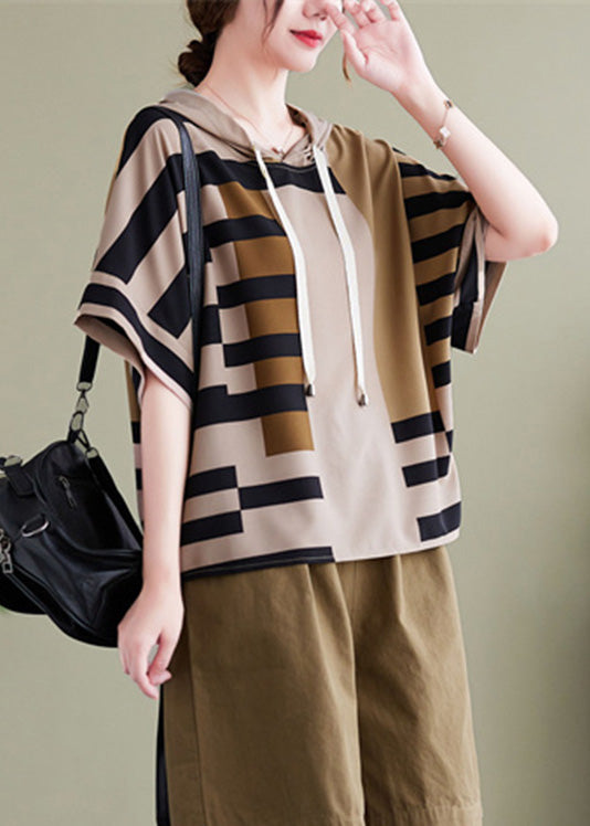 Elegant Grey Striped Patchwork Hooded Shirt Summer LY0640 - fabuloryshop