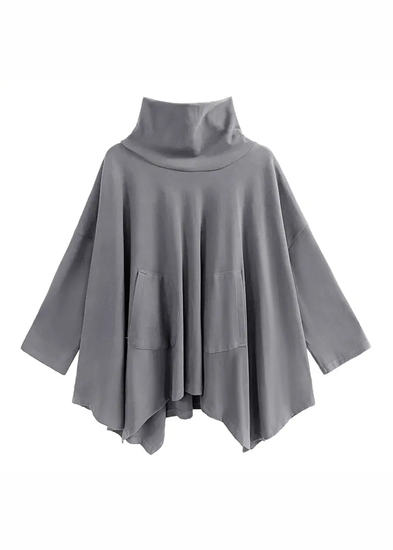 Elegant Grey Turtleneck Asymmetrical Sweatshirts Top Fall Ada Fashion