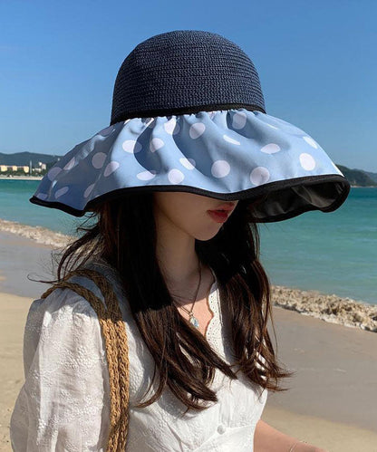 Elegant Dot Print Patchwork Straw Sun Hat - fabuloryshop