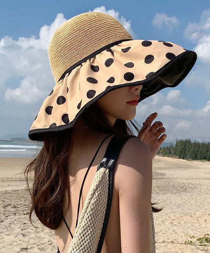 Elegant Dot Print Patchwork Straw Sun Hat - fabuloryshop