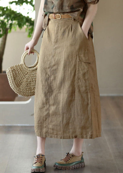 Elegant Khaki Pockets Patchwork Cotton A Line Skirts Summer LY5046 - fabuloryshop