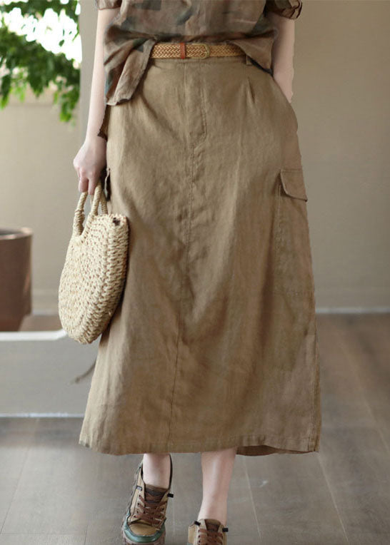 Elegant Khaki Pockets Patchwork Cotton A Line Skirts Summer LY5046 - fabuloryshop