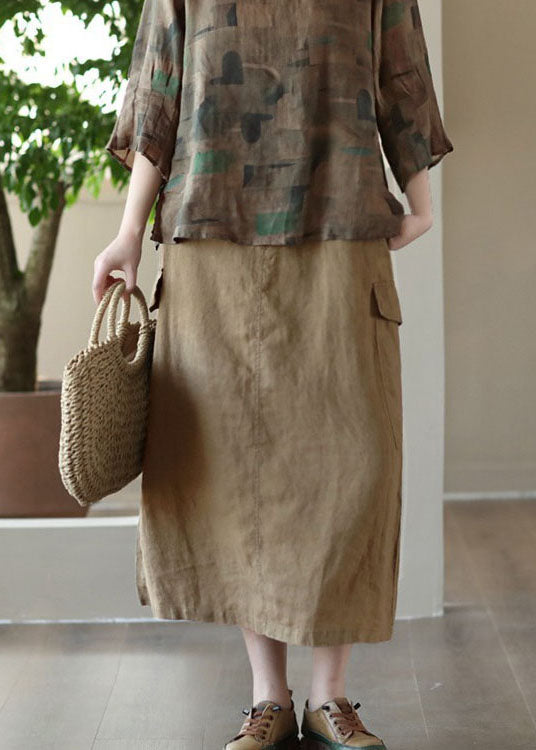 Elegant Khaki Pockets Patchwork Cotton A Line Skirts Summer LY5046 - fabuloryshop