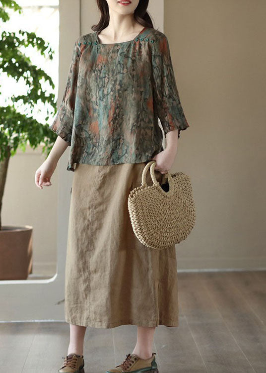 Elegant Khaki Pockets Patchwork Cotton A Line Skirts Summer LY5046 - fabuloryshop