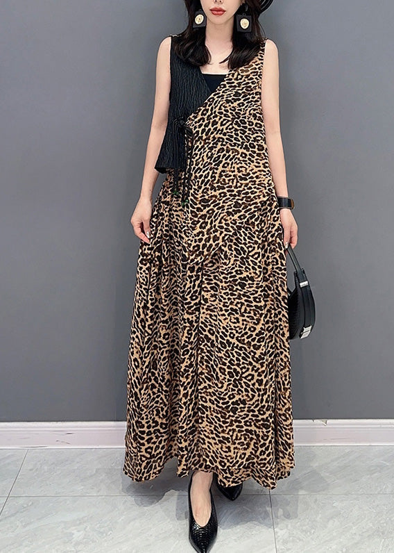 Elegant Leopard Tie Waist Top And Maxi Skirts Two Pieces Set Summer LY4370 - fabuloryshop