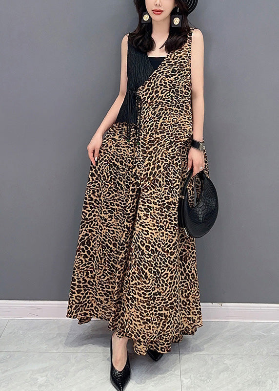 Elegant Leopard Tie Waist Top And Maxi Skirts Two Pieces Set Summer LY4370 - fabuloryshop