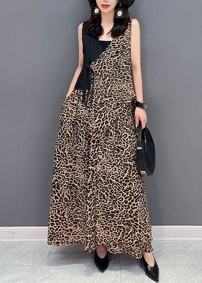 Elegant Leopard Tie Waist Top And Maxi Skirts Two Pieces Set Summer LY4370 - fabuloryshop