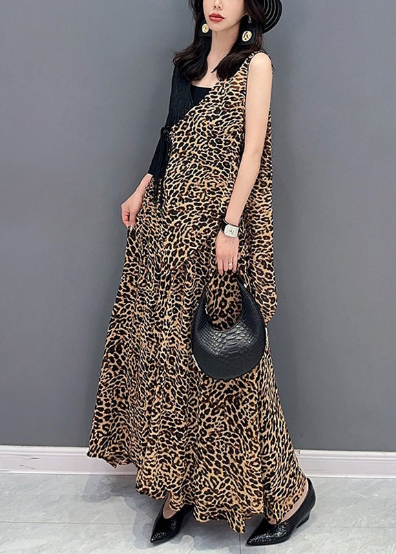 Elegant Leopard Tie Waist Top And Maxi Skirts Two Pieces Set Summer LY4370 - fabuloryshop