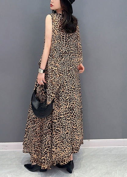 Elegant Leopard Tie Waist Top And Maxi Skirts Two Pieces Set Summer LY4370 - fabuloryshop