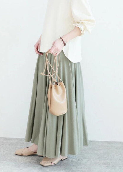 Elegant Light Green Wrinkled Exra Large Hem Cotton Skirt Spring LY2137 - fabuloryshop