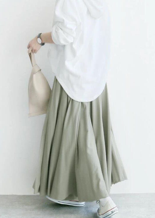 Elegant Light Green Wrinkled Exra Large Hem Cotton Skirt Spring LY2137 - fabuloryshop