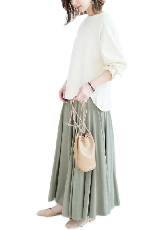 Elegant Light Green Wrinkled Exra Large Hem Cotton Skirt Spring LY2137 - fabuloryshop